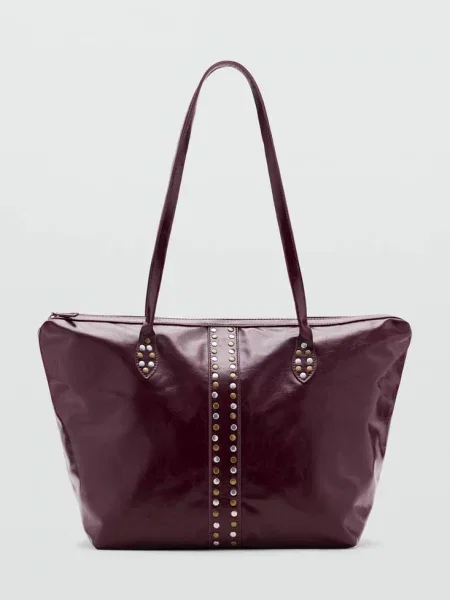 Torba shopper z ćwiekami burgund Teen uniwersalny MANGO TEEN