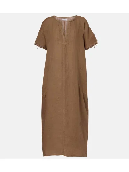 Ľanové šaty Velvet hnedá