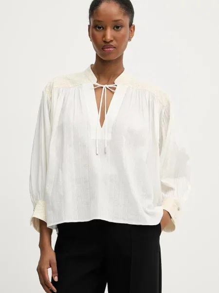 BOSS Orange bluză din cu imprimeu bej