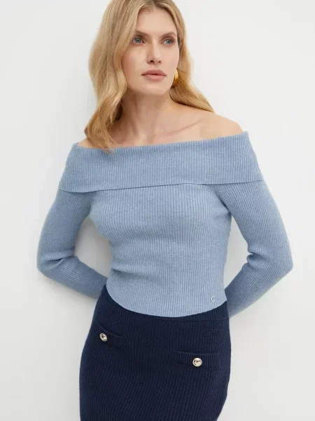 Пуловер Guess NINA дамски синьо