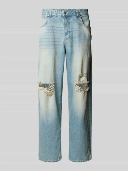 Jeansy o kroju super baggy fit z czystej bawełny z przetarciami Review