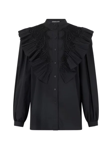 Cămașă Alberta Ferretti cu volane din dantelă negru