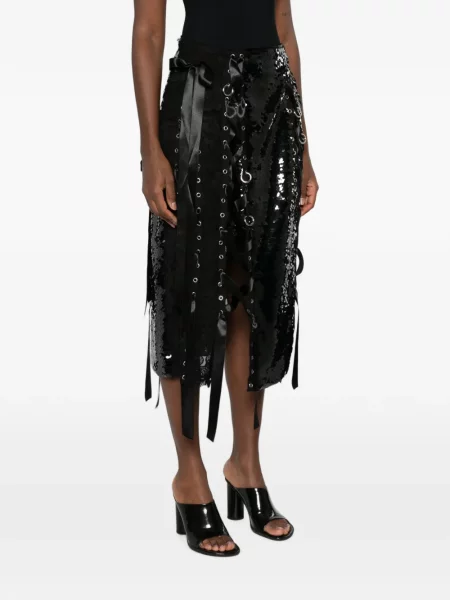 Fustă midi Simone Rocha cu paiete din dantelă negru