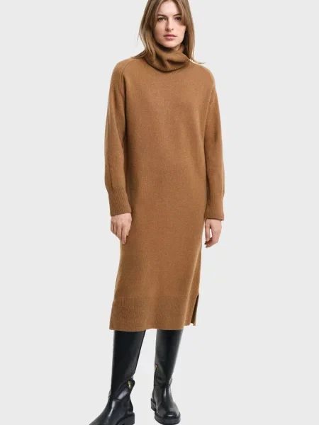 Вовняна костюмна сукня Gant в ялинку коричнева