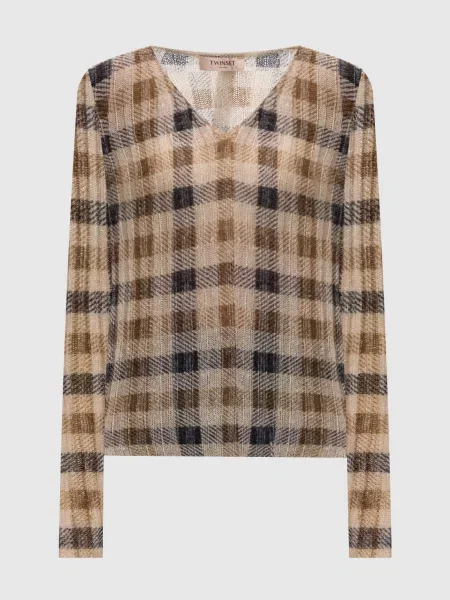 Пуловер з вовною в клітинку Twinset бежевий