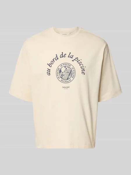 T-shirt o kroju relaxed fit z czystej bawełny model BOXYNORMAN GRAPHIC' Selected Homme biała