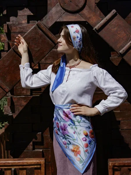 MyScarf Хустка Білий/блакитний Шовк біла