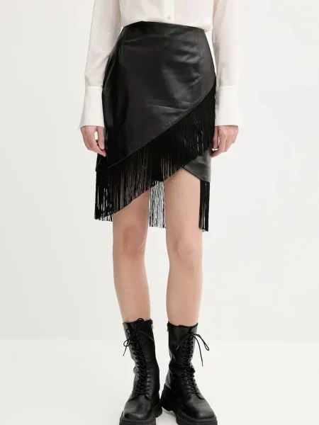 IRO fustă de piele mini drept negru