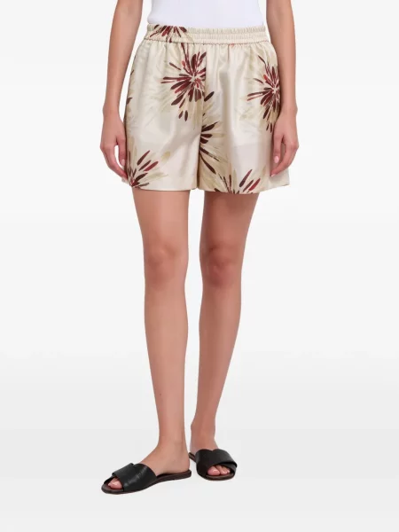 Pantaloni scurți Brunello Cucinelli de mătase cu model floral cu imagine
