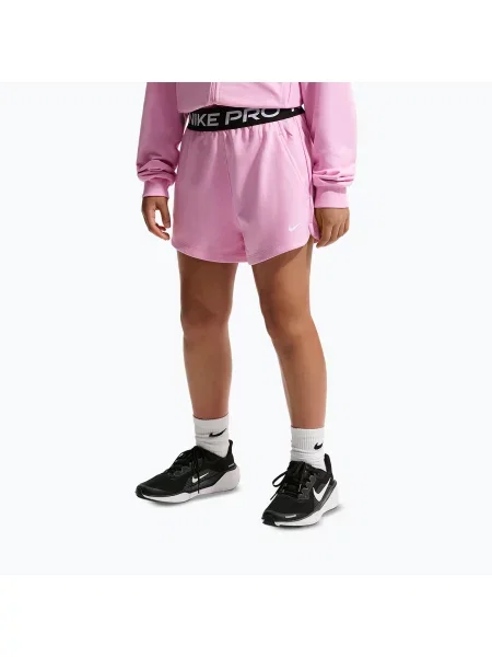 Gyerek rövidnadrág Nike Pro Fleece pink rise/pink rise/black/white. Méret: fehér