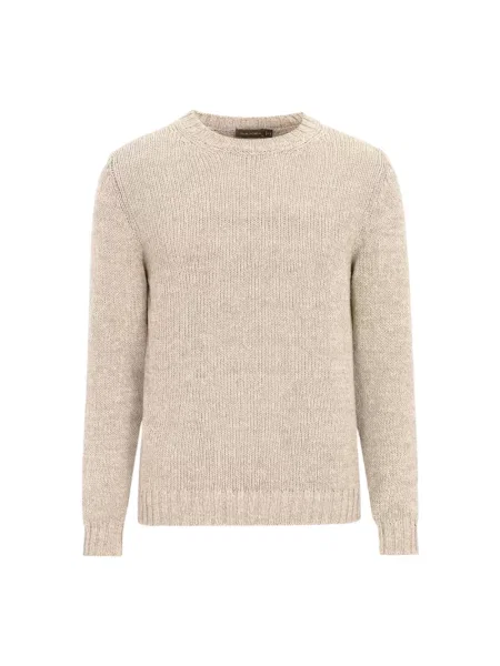 Sweter Oscar Jacobson z okrągłym dekoltem elegancki beżowy