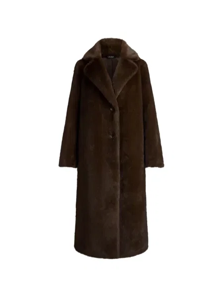 Palton de blană Lauren Ralph Lauren cu blană maro
