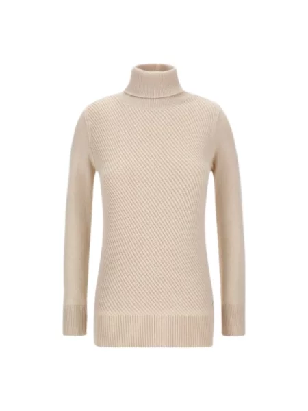 Sweter z golfem Woolrich wełniany z kapturem do golfa beżowy