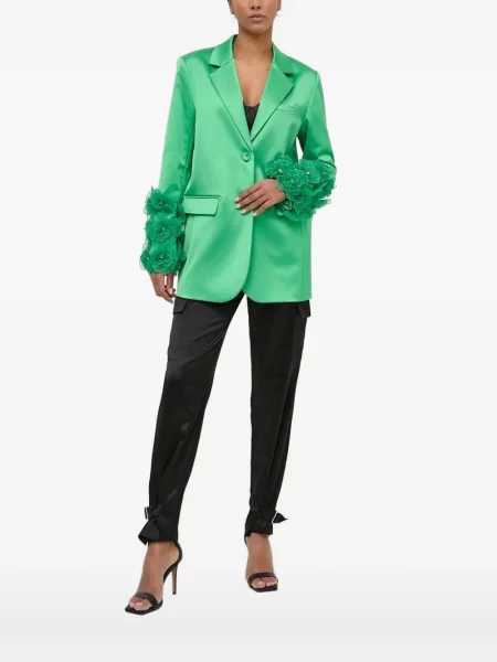 Sacou Custommade din satin cu model floral verde