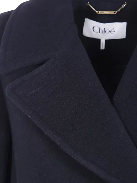 Вълнено двуредно дълго палто Chloé синьо