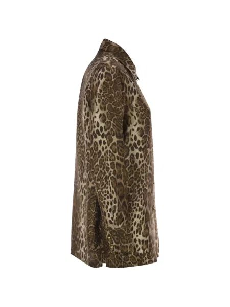 Cămașă Max Mara de mătase cu imagine cu model leopard maro