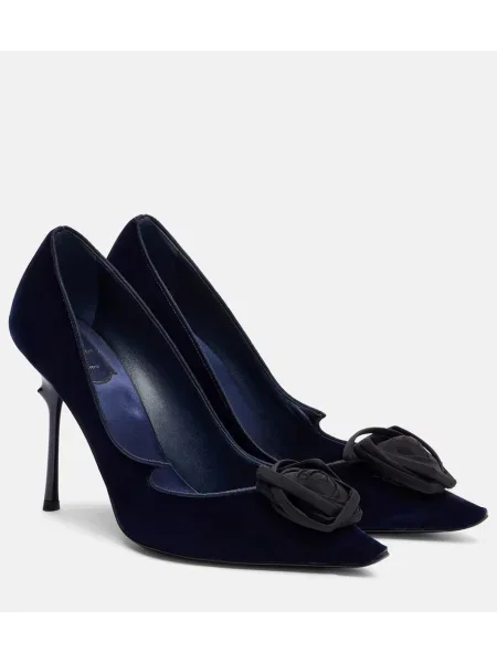 Pantofi cu toc Roger Vivier de catifea cu model floral albastru