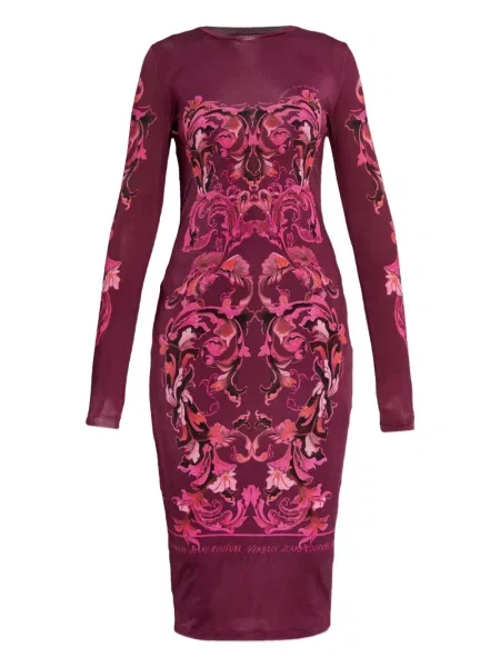 Rochie din denim Versace Jeans Couture cu imagine până la genunchi de costum roz