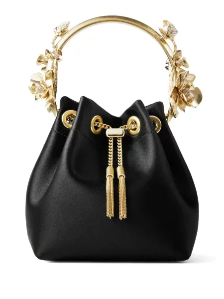 Geantă Jimmy Choo din satin cu aplicații negru