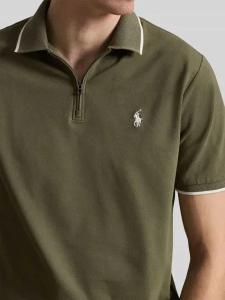 Koszulka polo o kroju regular fit z mieszanka bawełny z zamkiem błyskawicznym Polo Ralph Lauren oliwkowa