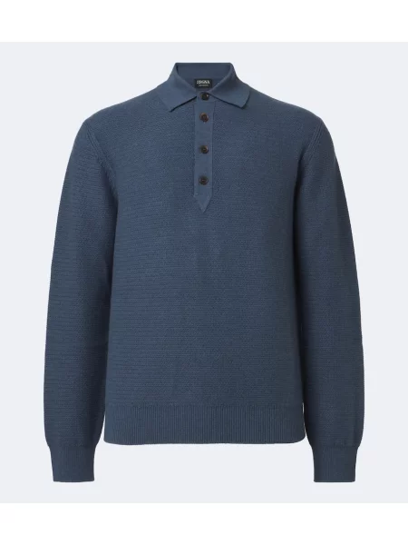 Tricou polo Zegna din cașmir albastru