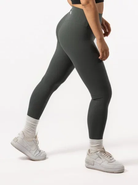 Legginsy na jogę i pilates bez przedniego szwu – oliwkowy zielone