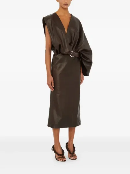 Rochie midi Christopher Esber din piele până la genunchi de costum maro