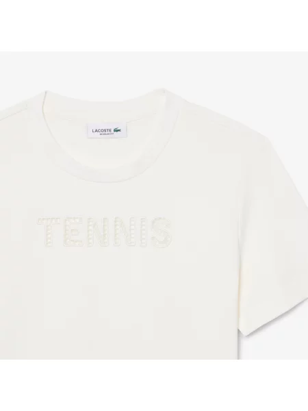 Lacoste T-Shirt Z Okrągłym Dekoltem Z Nadrukiem Regular Fit biały