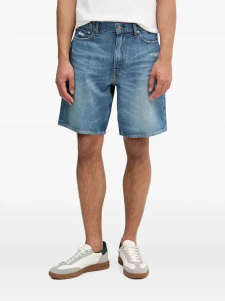 Pantaloni scurți din denim Guess zdrențuiți albastru