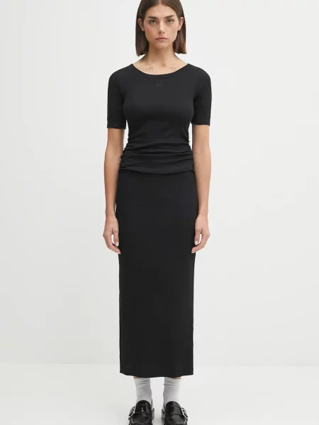 GANNI rochie Soft Cotton Rib maxi drept negru