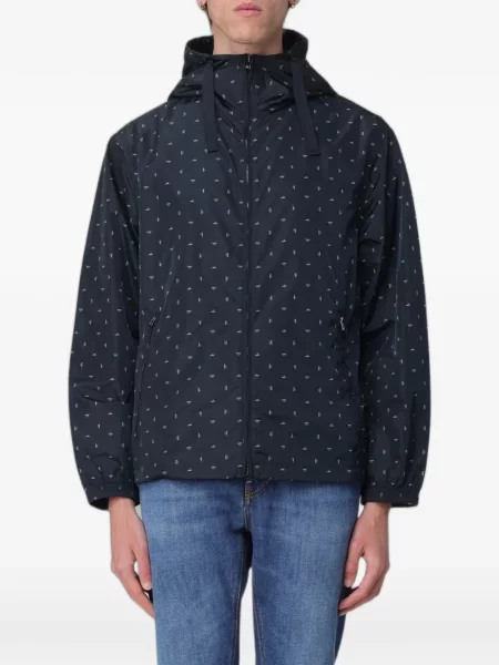 Geacă Emporio Armani cu glugă cu imagine albastru