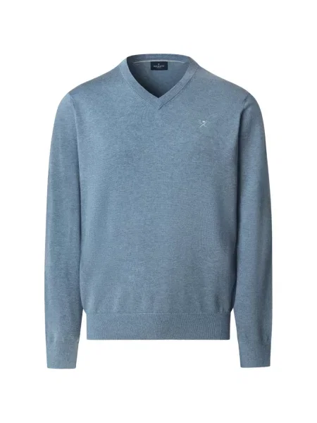 Pulover Hackett London cu broderie cu decolteu în V albastru