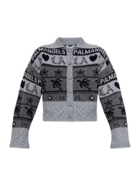 Kardigan Palm Angels wełniany z logo szary