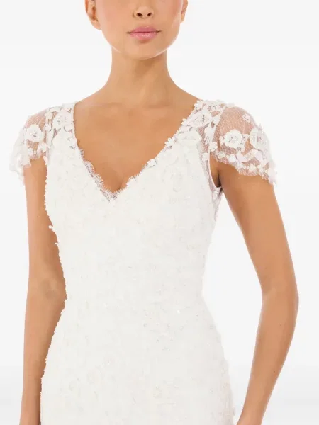Φλοράλ κοστούμι μάξι φόρεμα Jenny Packham με δαντέλα λευκό