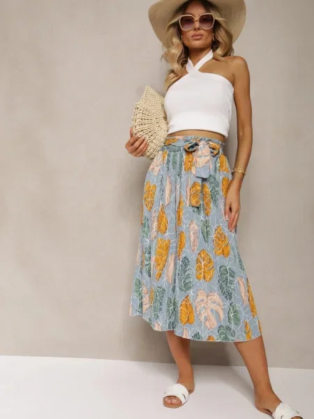 Blugi albaștri cu talie înaltă Pasefia cu bandă elastică în talie albastru