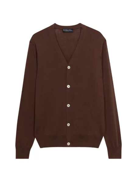 Cardigan Brooks Brothers cu decolteu în V cu nervuri maro