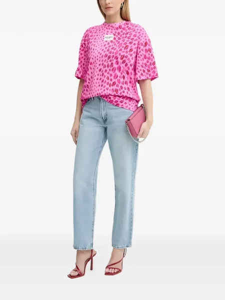 Koszulka z nadrukiem Just Cavalli z nadrukiem z nadrukiem zwierzęcym różowa
