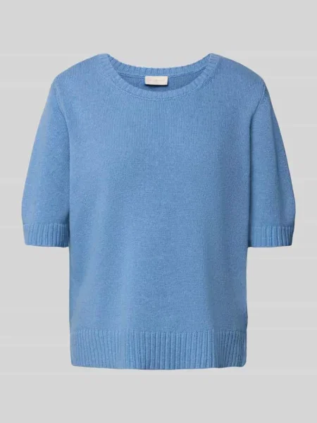 Sweter z dzianiny z mieszanki wełny z rękawem o dł. Milano Italy błękitny