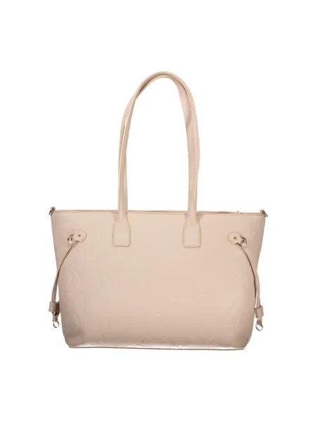 Lniana shopperka Valentino By Mario Valentino różowa