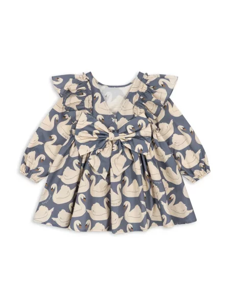 Konges Sløjd rochie evazată din EVIA LS BOW DRESS GOTS albastru