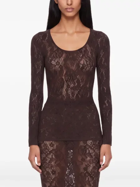 Lung top Wolford din dantelă maro
