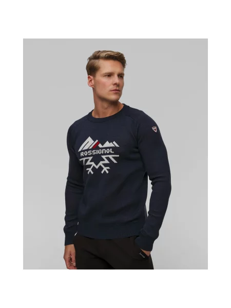 Pánský svetr Rossignol Jacquard Crew Neck dark navy tmavě modrý