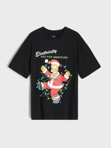Sinsay oversize tričko s vánočním potiskem The Simpsons černá