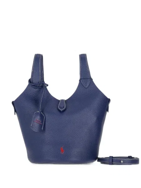 Tricou polo Polo Ralph Lauren din piele de căprioară cu pompoane albastru