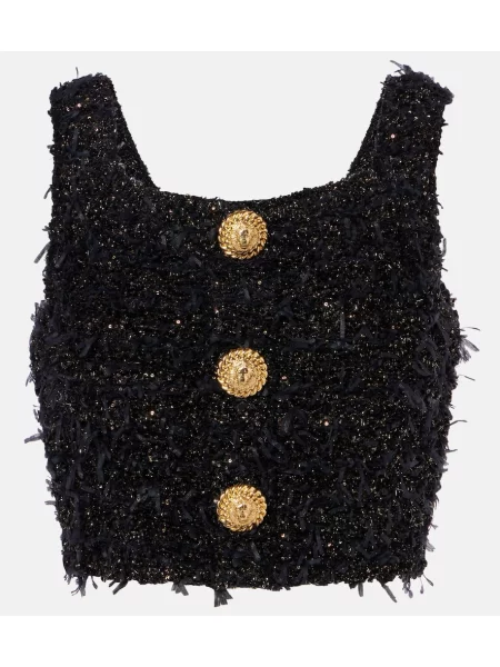 Cropp top Balmain din tweed negru
