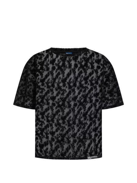 Tricou Karl Lagerfeld Jeans cu model floral plasă negru