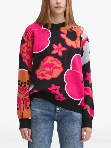 Pulover Desigual cu model floral cu imagine cu decolteu rotund negru