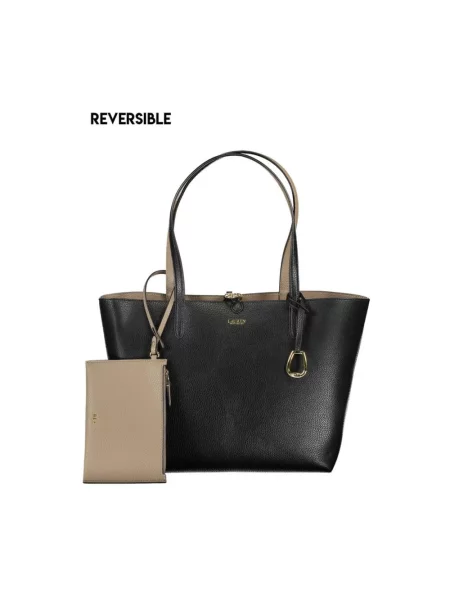 Torba shopper z materiału skóropodobnego Lauren Ralph Lauren czarna
