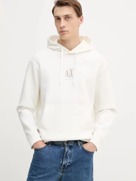 Armani Exchange mikina s kapucí s bavlnou bílá
