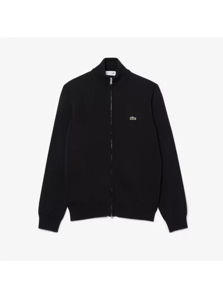 Lacoste Monochromatyczny Sweter Z Wysokim Kołnierzem I Zamkiem Błyskawicznym czarny